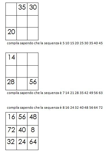 Quadrati magici da completare dovendo calcolare il numero magico 7
