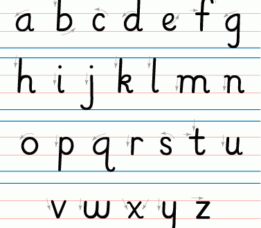 alfabeto stampato minuscolo az con frecce