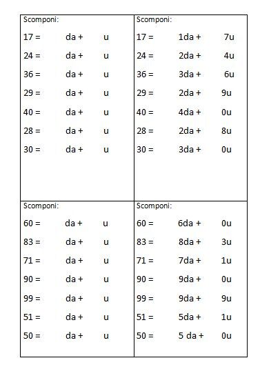 Schede autocorrettive ARITMETICA composizione scomposizione e scrittura dei numeri. Seconda classe 17