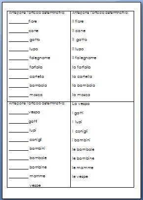 Schede autocorrettive Italiano ARTICOLO - Seconda classe 4