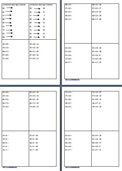 Schede autocorrettive SOTTRAZIONI - seconda classe 1