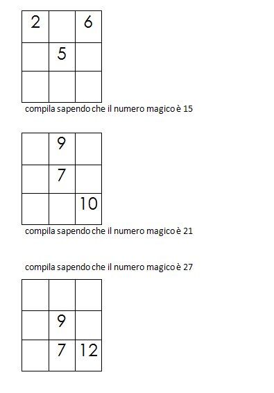 Quadrati magici da completare conoscendo il numero magico 1