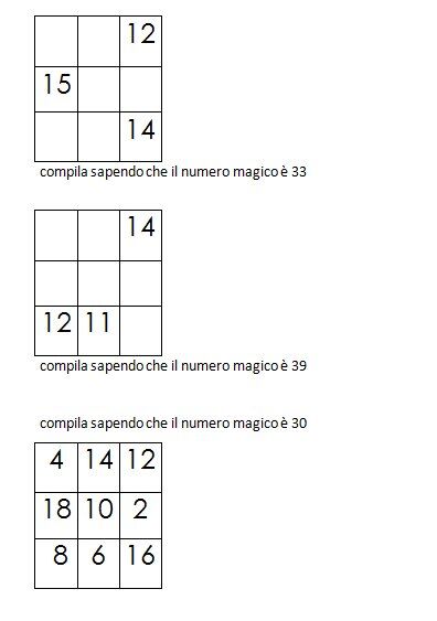 Quadrati magici da completare conoscendo il numero magico 3