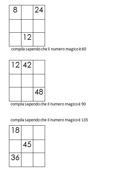 Quadrati magici da completare conoscendo il numero magico 6