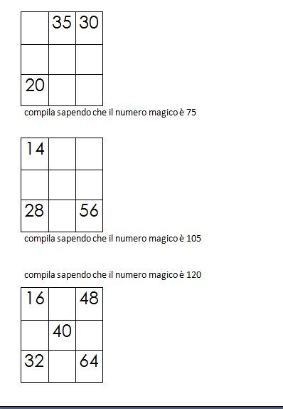 Quadrati magici da completare conoscendo il numero magico 7