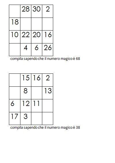 Quadrati magici da completare conoscendo il numero magico 8