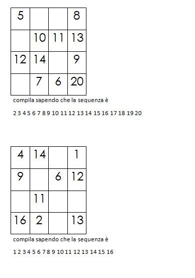 Quadrati magici da completare dovendo calcolare il numero magico 8