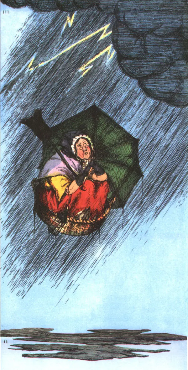 The flight of the old woman who was tossed up in a basket