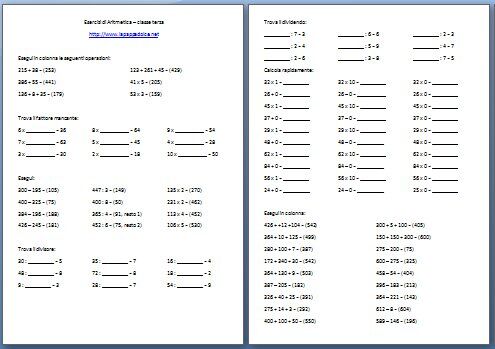 Esercizi Di Aritmetica Per La Classe Terza