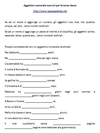 Aggettivo numerale esercizi per la terza classe