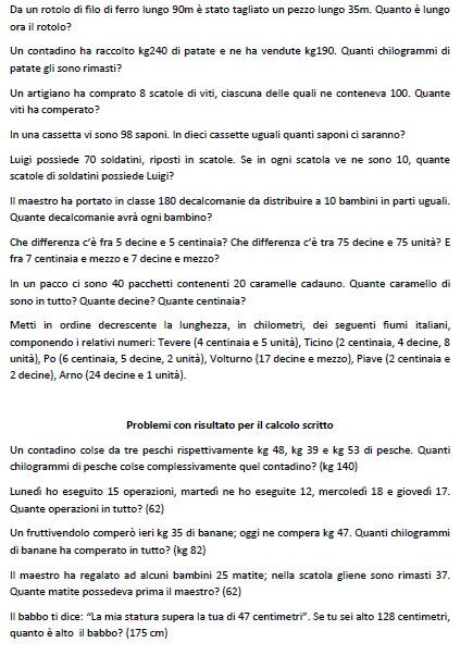 Problemi di aritmetica per la terza classe