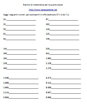 ESERCIZI DI MATEMATICA per la quarta classe