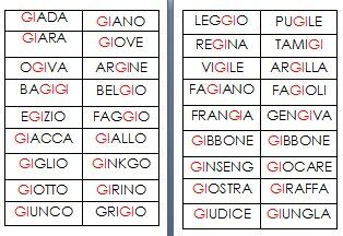 Metodo Montessori schede delle nomenclature per le difficoltà ortografiche GI