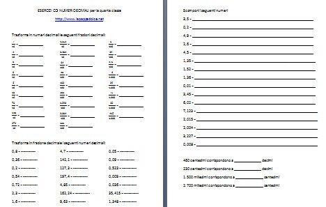 Esercizi Coi Numeri Decimali Per La Quarta Classe Lapappadolce