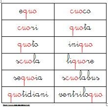 Metodo Montessori schede delle nomenclature per le difficoltà ortografiche CUO QUO