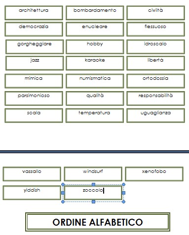 Set 3 parole dalla lettera A alla lettera Z