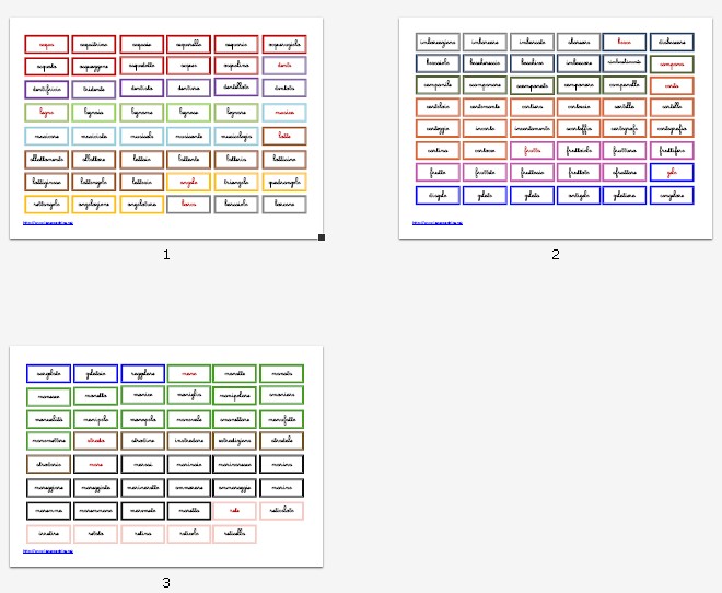 cartellini delle famiglie di parole serie 1