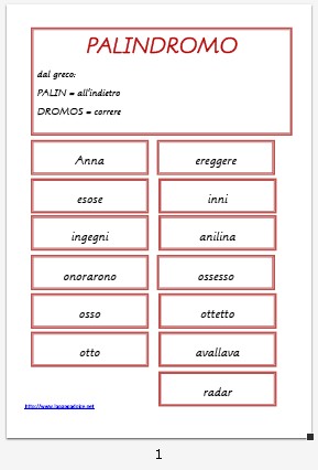 titoli per esercizi e cartellini PAROLE PALINDROME