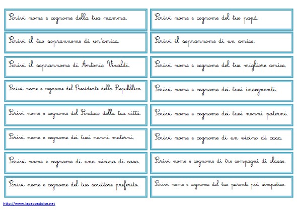 cartellini dei comandi per nomi propri cognomi e soprannomi