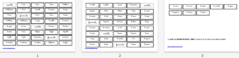 Cartellini del GENERE DEI NOMI – SERIE 1 (MF1a, MF1b, MF1c, MF1d)