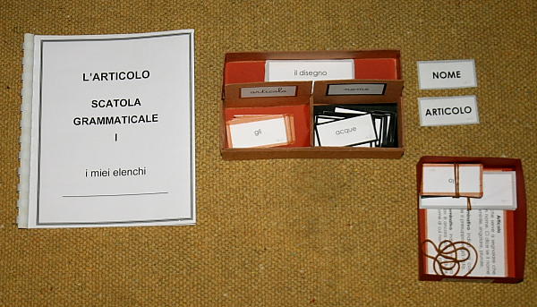 Psicogrammatica Montessori SCATOLA GRAMMATICALE I articolo e nome