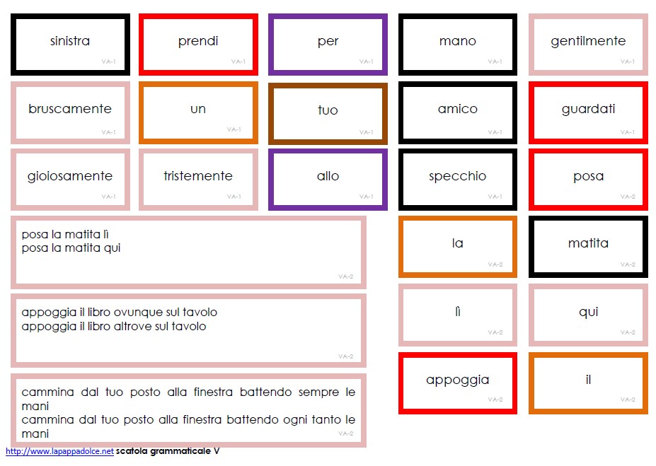 cartellini SCATOLA GRAMMATICALE V stampato minuscolo 14