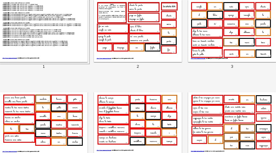 cartellini per la SCATOLA GRAMMATICALE III corsivo 9