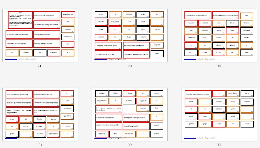 cartellini per la SCATOLA GRAMMATICALE III stampato minuscolo 4