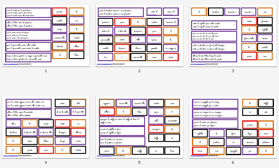cartellini scatola grammaticale IV Montessori PREPOSIZIONE