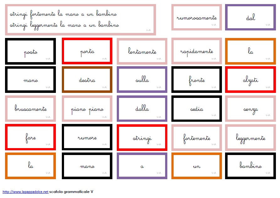 cartellini scatole grammaticali V-MONTESSORI corsivo 8