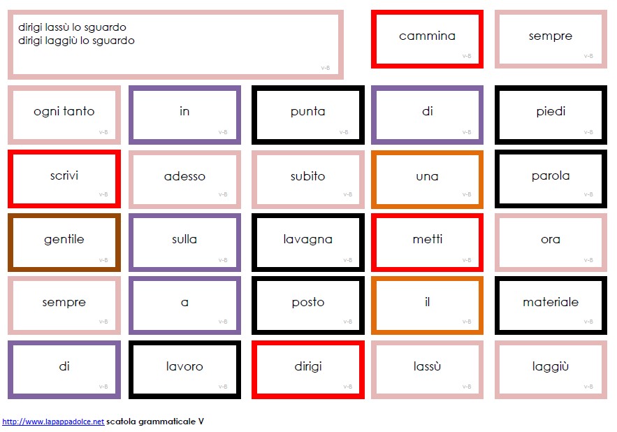 cartellini scatole grammaticali V-MONTESSORI stampato minuscolo 5