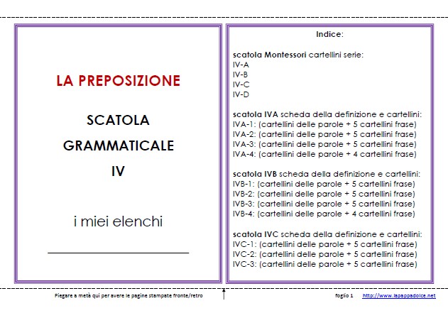 libro degli elenchi SCATOLA MONTESSORI IV 1