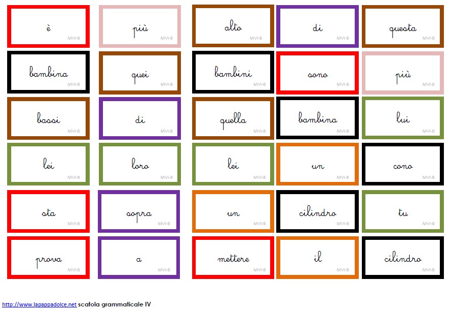 cartellini scatola grammaticale VI MONTESSORI corsivo 18