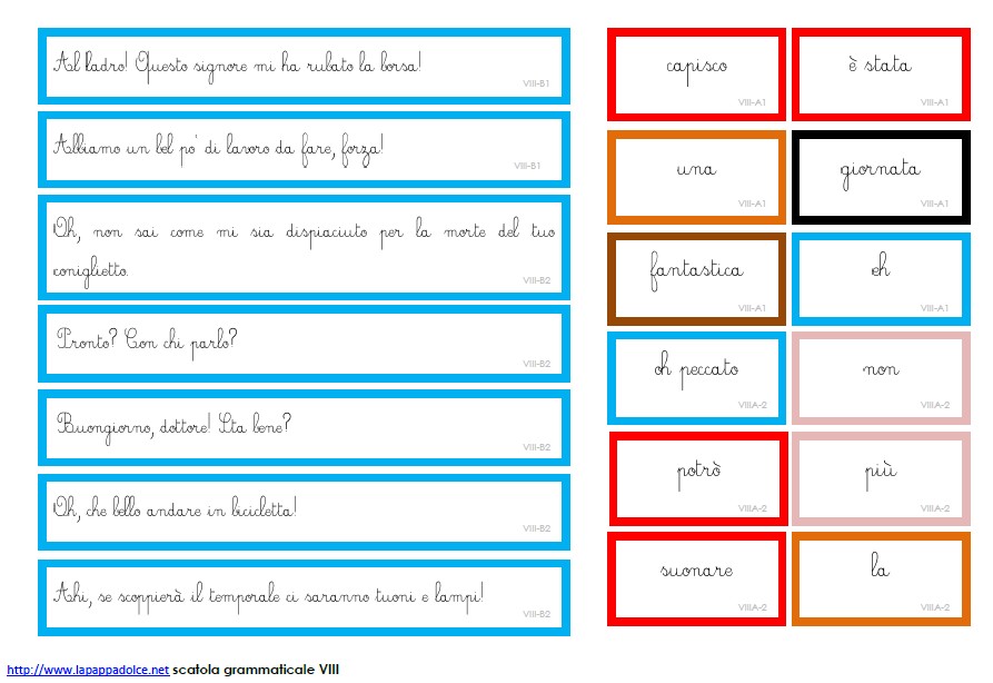 Cartellini scatola grammaticale VIII - CORSIVO 11