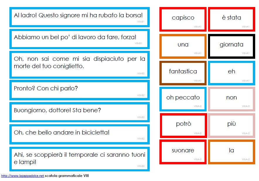 Cartellini scatola grammaticale VIII - STAMPATO MINUSCOLO 18