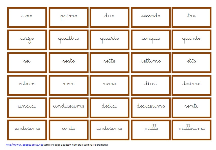 Cartellini degli aggettivi quantitativi CORSIVO 9