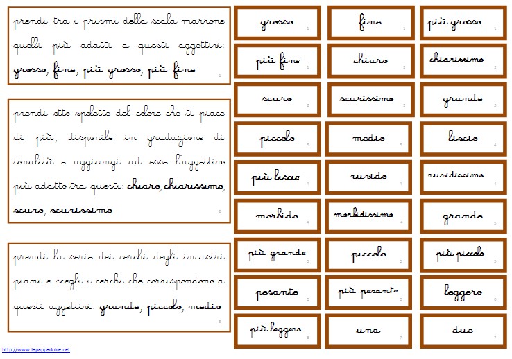 comandi aggettivi Montessori corsivo 10