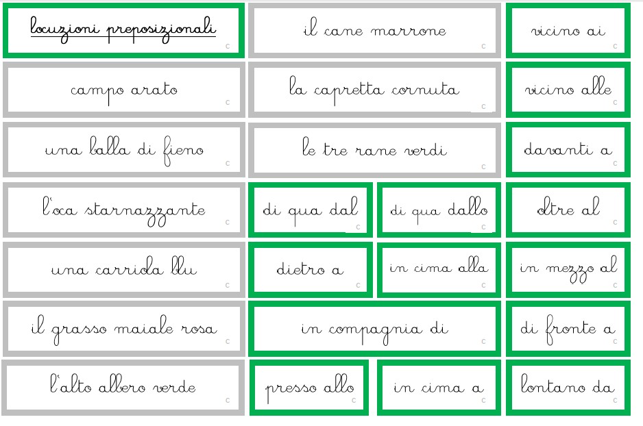 cartellini per la fattoria e la preposizione corsivo c 24