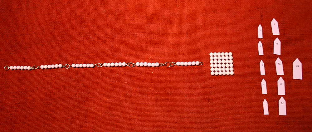 Quadrati e catene di perle colorate Montessori